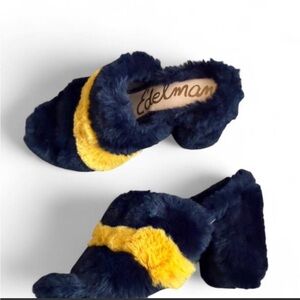 Sam Edelman Navy and Yellow Fur Mules